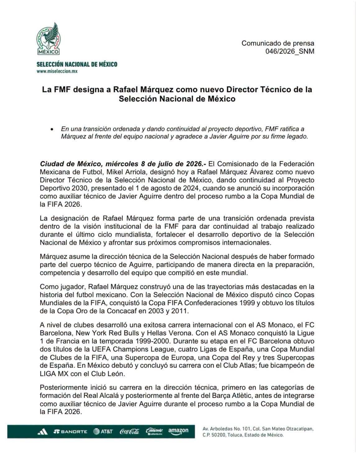 Oficial: Rafa Márquez toma el mando del TRI